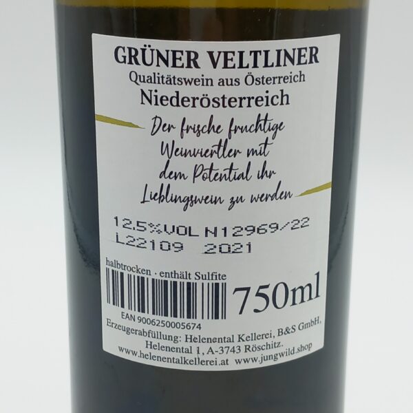 "Jungwild" Grüner Veltliner, halbtrocken, Helenental Kellerei, Österreich – Bild 3